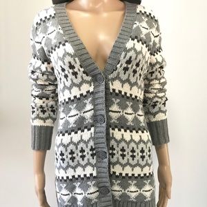 Bass Gray and White Knit Cardigan Sweater Sz XS